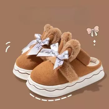Женские зимние тапочки из хлопка с бабочкой и узлом, милые, для дома, с толстой подошвой, теплые и плюшевые, универсальные зимние тапочки 36 хаки