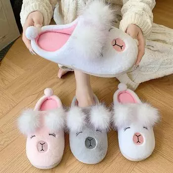 Женские зимние тапочки из меха коалы: Уютная, нескользящая домашняя обувь на толстой подошве. 36-37 белый