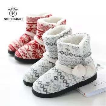 Женские зимние тапочки, плюшевые ботильоны, домашние тапочки для женщин, на плоской подошве, с хлопковой подошвой, нескользящие мягкие тапочки для женщин S(EU35-36) чёрный