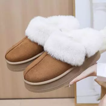 Женские зимние тапочки с подкладкой из искусственного меха Тапочки для дома и улицы Ботинки для женщин Короткие ботильоны Пушистые зимние ботинки Домашняя обувь из искусственной замши 35 чёрный