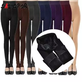 Женские зимние теплые бархатные леггинсы с флисовой подкладкой, термоэластичные узкие брюки, женская одежда One Size коричневый