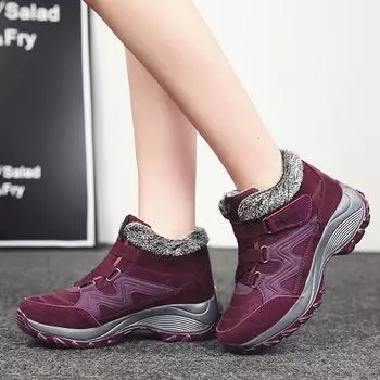 Женские зимние теплые ботильоны с меховой подкладкой, противоскользящая зимняя обувь для прогулок на открытом воздухе 36 чёрный