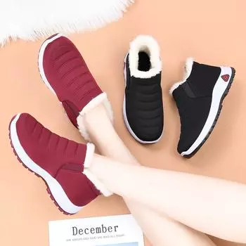 Женские зимние теплые ботинки для ходьбы на открытом воздухе, нескользящие водонепроницаемые легкие теплые ботинки с подкладкой из искусственного меха для ходьбы 35 чёрный