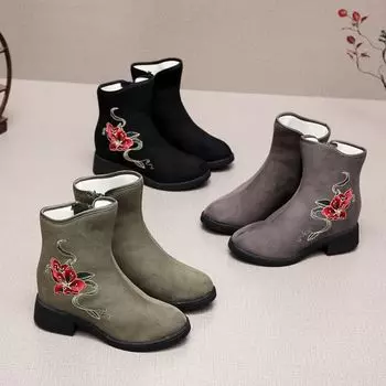 Женские зимние теплые ботинки для снега, ботильоны с подкладкой из искусственного меха, низкие, толстые, с вышитой молнией, с флисовой подкладкой, короткие ботинки для женщин 35 чёрный