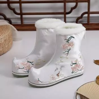 Женские зимние теплые ботинки для снега, ботильоны с подкладкой из искусственного меха, с застежкой-молнией, удобные вышитые короткие ботинки для ходьбы с флисовой подкладкой для женщин 35