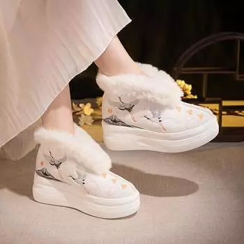 Женские зимние теплые ботинки для снега, ботильоны на толстой платформе с подкладкой из искусственного меха, удобные вышитые нескользящие короткие ботинки для ходьбы, обувь для женщин 34
