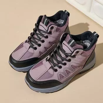 Женские зимние теплые ботинки для снега, короткие ботинки до щиколотки с подкладкой из искусственного меха, водонепроницаемые кроссовки для бега, удобные кроссовки для ходьбы на шнуровке для женщин 36