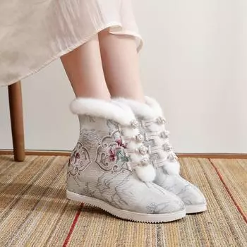 Женские зимние теплые ботинки для снега на платформе с подкладкой из искусственного меха, ботильоны, удобные вышитые короткие ботинки для ходьбы с подкладкой из флиса для женщин 34 серый