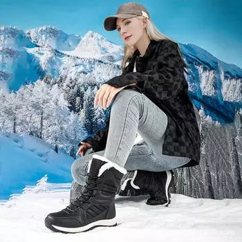 Женские зимние теплые ботинки для снега, нескользящие ботинки до середины голени с подкладкой из искусственного меха, водонепроницаемые удобные ботинки для походов на открытом воздухе со шнуровкой для женщин 35