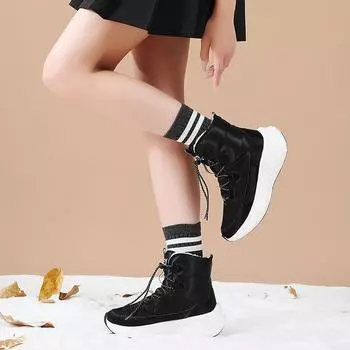 Женские зимние теплые ботинки для снега, нескользящие ботинки на толстой платформе со шнуровкой, женские удобные высокие ботинки с подкладкой из искусственного меха, короткие ботинки для ходьбы 36 чёрный