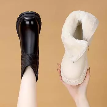 Женские зимние теплые ботинки для снега, нескользящие ботинки на толстой платформе, женские удобные ботинки для ходьбы с подкладкой из искусственного меха и боковой молнией 35 чёрный