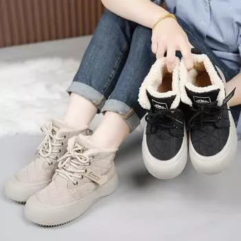 Женские зимние теплые ботинки для снега, нескользящие ботинки на шнуровке с подкладкой из искусственного меха, удобные прогулочные туфли на платформе для женщин, высокие кроссовки для активного отдыха 35 чёрный