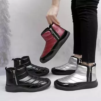 Женские зимние теплые ботинки для снега, нескользящие, водонепроницаемые, женские ботинки до щиколотки, удобные, с подкладкой из искусственного меха, для походов, прогулок, короткие ботинки, обувь 35 чёрный