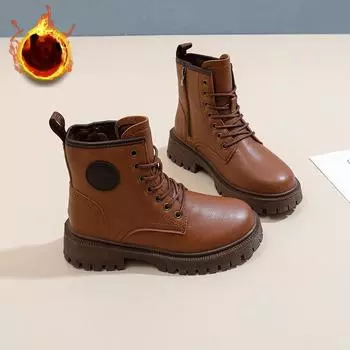 Женские зимние теплые ботинки для снега с рифленой подошвой и подкладкой из искусственного меха, ботильоны на шнуровке, женские нескользящие короткие ботинки для ходьбы на толстой платформе 35 чёрный