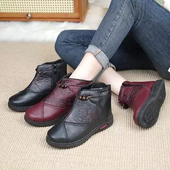 Женские зимние теплые ботинки для снега с подкладкой из искусственного меха, нескользящие полусапожки из искусственной кожи, удобные короткие ботинки на платформе с боковой молнией 36 чёрный