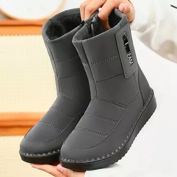Женские зимние теплые ботинки для снега с боковой молнией, водонепроницаемые, нескользящие, с подкладкой из искусственного меха, ботильоны, удобные ботинки до середины голени с подкладкой из плюша для женщин 36