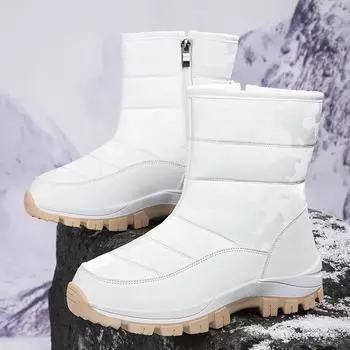 Женские зимние теплые ботинки для снега с боковой молнией, водонепроницаемые, до середины голени, с подкладкой из искусственного меха, без застежек, походные ботинки для женщин 36 чёрный