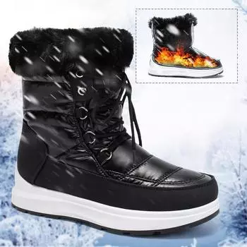 Женские зимние теплые ботинки для снега с толстой подошвой, плюшевые, большого размера, удобные, со шнуровкой, водонепроницаемые ботинки 43