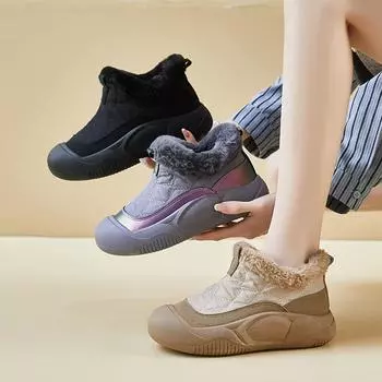 Женские зимние теплые ботинки на толстой платформе, нескользящие полусапожки с подкладкой из искусственного меха, удобные пушистые короткие ботинки для ходьбы, обувь для женщин 35 хаки