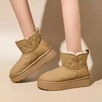 Женские зимние теплые ботинки на толстой платформе для снега, водонепроницаемые, нескользящие, с подкладкой из искусственного меха, полусапожки, удобные для женщин, короткие ботинки для ходьбы 36