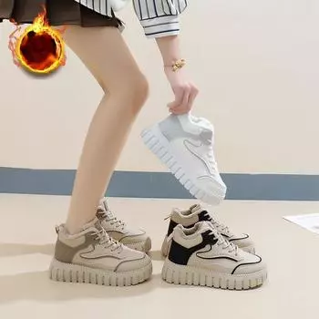 Женские зимние теплые ботинки на толстой платформе для снега, ботильоны с подкладкой из искусственного меха, удобные нескользящие короткие ботинки для прогулок на открытом воздухе, женская обувь 35