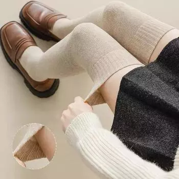 Женские зимние теплые чулки, сексуальные, модные, снежные, однотонные, плотные, с утолщенными петлями, внутренние, теплые, тонкие, для девушек, длинные, выше колена, носки для икр One Size чёрный