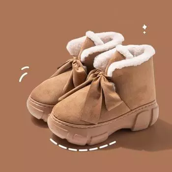 Женские зимние теплые домашние короткие сапоги из искусственной замши, Нескользящие домашние высокие тапочки с флисовой подкладкой, женские ботильоны с плюшевой подкладкой, домашняя обувь 38-39 чёрный