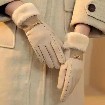 Женские зимние теплые флисовые перчатки для езды на велосипеде и вождения с сенсорным экраном One size чёрный