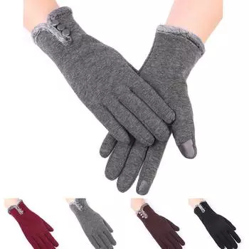 Женские зимние теплые флисовые перчатки с бархатной подкладкой для сенсорных экранов чёрный
