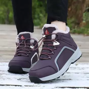 Женские зимние теплые кроссовки на шнуровке среднего и большого размера, повседневные водонепроницаемые зимние ботинки 41 фиолетовый