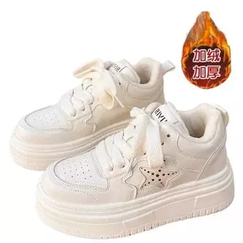 Женские зимние теплые кроссовки, повседневные белые туфли со звездами, толстые кроссовки с сердечками, повседневные кроссовки для бега на платформе Y2K Lovely Bread Shoes 35 бежевый