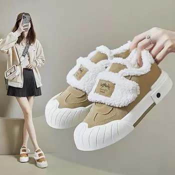 Женские зимние теплые кроссовки, уличные слипоны на плоской подошве с подкладкой из искусственного меха, повседневные кроссовки на шнуровке, спортивная обувь с плюшевой подкладкой для женщин