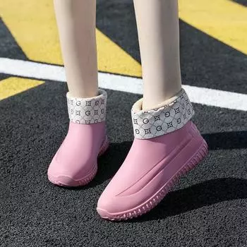 Женские зимние теплые модные резиновые сапоги 36