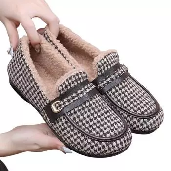 Женские зимние теплые мокасины с флисовой подкладкой, уличные нескользящие низкие туфли для женщин, теплые туфли с меховой подкладкой, туфли на плоской платформе 35 чёрный