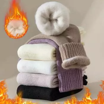 Женские зимние теплые носки, утолщенные термоноски, шерстяные кашемировые носки, снежно-сладкие мягкие хлопковые вязаные носки для сна на полу