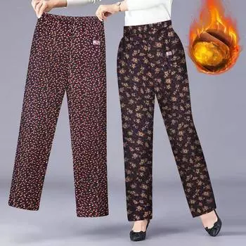 Женские зимние теплые облегающие брюки с принтом в виде бархата и цветка, ветрозащитные толстые прямые брюки с высокой талией S