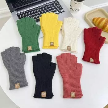 Женские зимние теплые перчатки для активного отдыха на открытом воздухе корейские перчатки с сенсорным экраном на половину пальца вязаные варежки однотонные фиолетовый