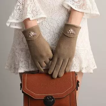 Женские зимние теплые перчатки для езды на велосипеде, милые противоморозные перчатки для вождения с сенсорным экраном One size чёрный