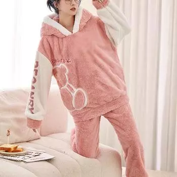 Женские зимние теплые пижамы, пижамный комплект, ночное белье, фланелевые пижамные комплекты, ночная одежда с капюшоном, домашняя одежда, комплекты большого размера 5XL M