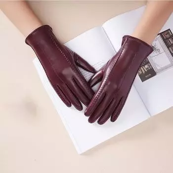 Женские зимние теплые плюс бархатные толстые модные кожаные перчатки L чёрный