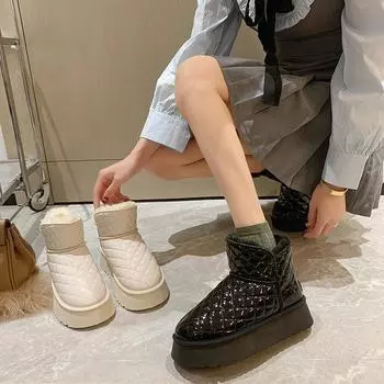 Женские зимние теплые плюшевые водонепроницаемые повседневные ботильоны на плоской подошве без шнуровки 40 белый