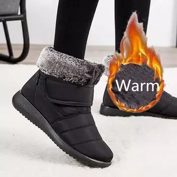 Женские зимние теплые плюшевые зимние ботинки, 2023 г., женские ботильоны на толстой мягкой подошве, непромокаемая нескользящая хлопковая обувь, короткие сапоги 35 чёрный