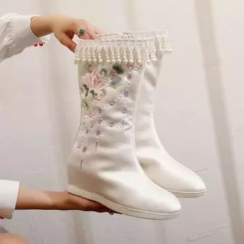 Женские зимние теплые полусапожки с нескользящей подкладкой из искусственного меха, вышитые зимние ботинки с бахромой, подкладкой из флиса, с боковой молнией, обувь для женщин 34