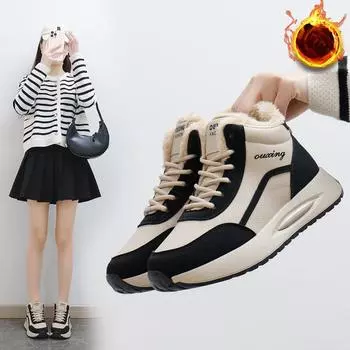 Женские зимние теплые повседневные ботинки на толстой платформе для снега с подкладкой из искусственного меха, ботильоны на шнуровке, удобные нескользящие короткие ботинки для ходьбы, обувь для женщин 35