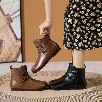 Женские зимние теплые повседневные кожаные ботильоны, короткие ботинки на толстой платформе с меховой подкладкой и боковой молнией для женщин, рабочие зимние ботинки с флисовой подкладкой 35