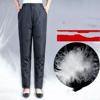 Женские зимние теплые пуховые штаны с утолщенной высокой талией, утягивающие теплые штаны 5XL чёрный