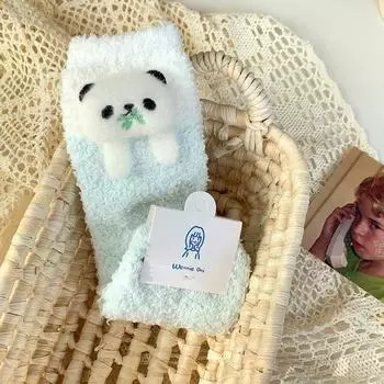 Женские зимние теплые пушистые носки с милыми животными, лягушкой, кроликом, собакой, пандой, женские толстые коралловые флисовые домашние носки для сна