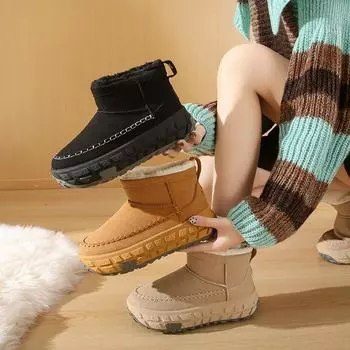 Женские зимние теплые пушистые зимние ботинки, нескользящая толстая платформа, подкладка из искусственного меха, ботильоны, обувь для женщин, удобные короткие ботинки из искусственной замши для ходьбы 35 бежевый