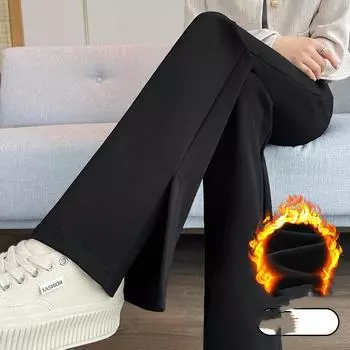 Женские зимние теплые расклешенные брюки с разрезом, повседневные теплые брюки 4XL чёрный