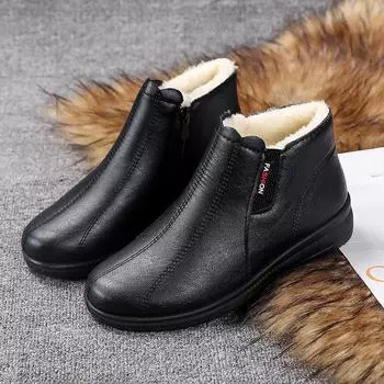«Женские зимние теплые сапоги из бархата и хлопка 2023 года для пожилых людей — удобные короткие сапоги с мягкой подошвой» 35 чёрный